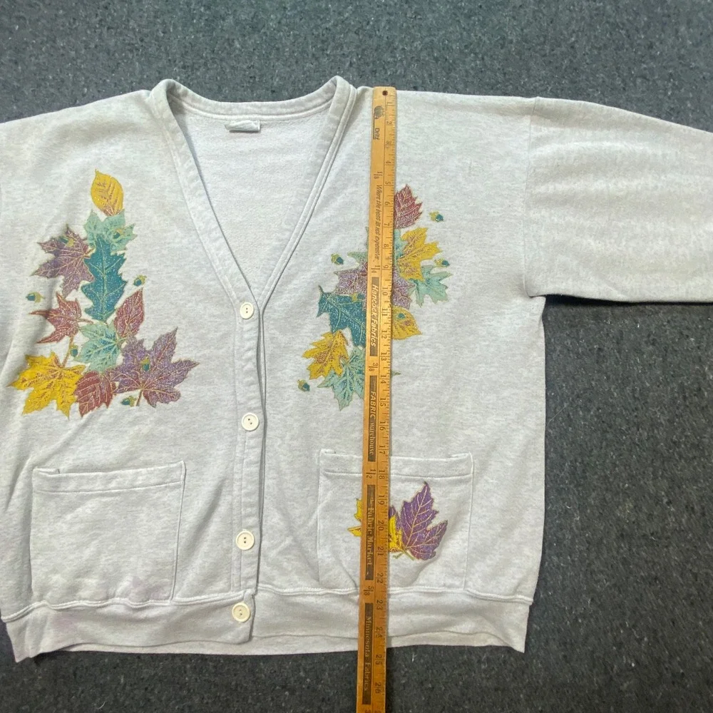 Active Wear‎ Sweatshirt Cardigan L Womens Gray Vintage Fall Leaf Graphic Pockets - Picture 9 of 11